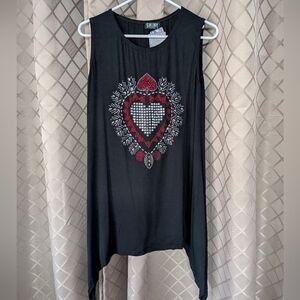 NWT Black Sleeveless Top with Heart Embelished Design, One Size Fits All